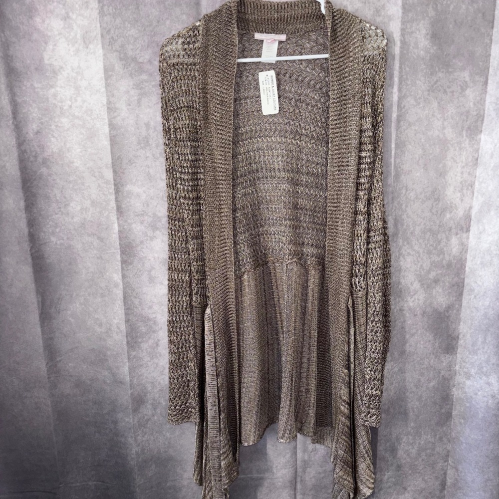 NWT Romeo & Juliet Couture Womens Large Heather Beige Boho Open Front Cardigan